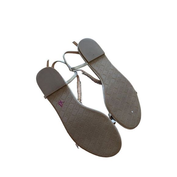 Badgley Mischka Womens Beige Embellished Leather Flat Jeweled Sandals Size 9M - Picture 8 of 8